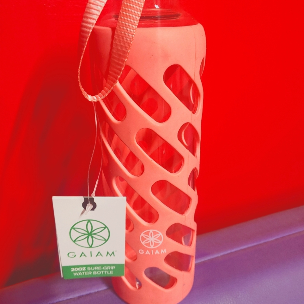 Gaiam 20oz glass water bottle covered in silicon